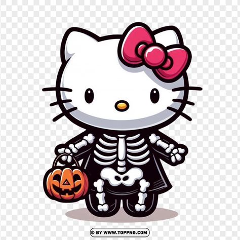 Hollow Kitty, Hello Kitty Skeleton, Navidad Nails, Halloween Toppers, Cute Halloween Stickers, Halloween Sanrio, Hello Kitty Png, Halloween Hello Kitty, Clip Art Frames Borders