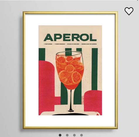 Aperol Spritz Poster, Recipe Wall Art, Recipe Wall, Bar Prints, Vintage Italian Posters, Vintage Drinks, Drinks Recipe, Poster Green, Prints Vintage