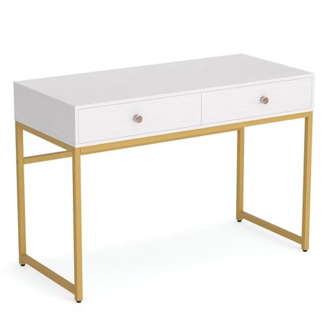 Mercer41 Siciliano Desk & Reviews | Wayfair Whitr Desk, Preppy Makeup Desk, Preppy Beds, White Modern Desk, Small White Desk, Room Wishlist, Bedroom Products, Room Things, Metal Beam