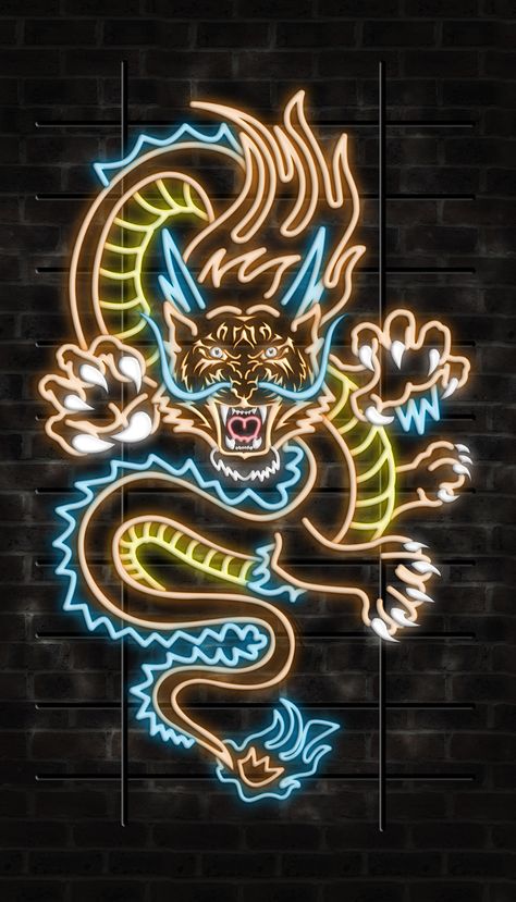 Tiger Dragon Illustration for poster  business card on Behance Dragon Neon Sign, Neon Dragon, Neon Illustration, Neon Tiger, Poster Business, Tiger Dragon, Neon Sign Art, Art Dragon, Dragon Illustration