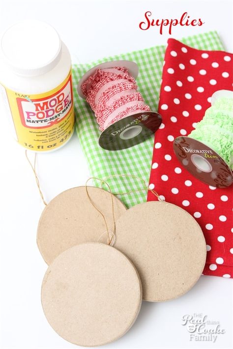 Adorable DIY Christmas Ornaments Mod Podge Ideas, Hard Crafts, Mod Podge Fabric, Senior Activities, Little Christmas Trees, Red Ornaments, Paper Ornaments, Fabric Ornaments, Kids Ornaments