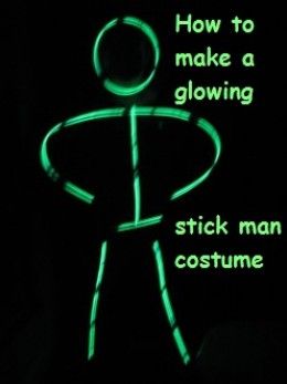 An easy-to-make, inexpensive Halloween costume that gets rave reviews and looks fantastic! It's a glow-in-the-dark stick man! Stick Man Halloween Costume, Stick Man Costume, Inexpensive Halloween Costumes, Stick Figure Costume, Man Halloween Costume, Glow Costume, Dark Costumes, Glow Stick Party, Hallowen Costume