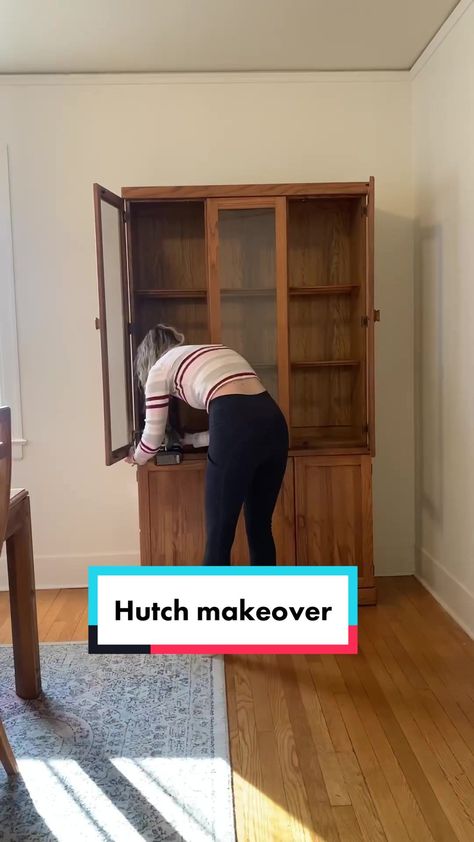 Green Hutch Makeover, Dining Hutch Makeover, Dining Room With Hutch, Hunt Club Green, Dining Room Hutch Makeover, 2022 Color Of The Year, Dining Hutch, Hutch Makeover, Green Dresser