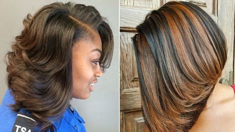 Sew Hot: 40 Gorgeous Sew-In Hairstyles Sew In Styles, Caramel Brown Highlights, Pink Weave, Ombre Weave, Medium Length Curls, Bob With Highlights, Sew In Hairstyles, Old Hairstyles, Sew In Weave