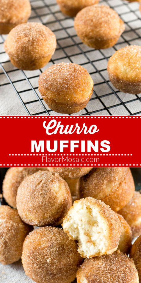 Churro Mini Muffins, Churros Muffin Recipe, Good Mexican Desserts, Mexican Breakfast Sweet, Sweet Mexican Breakfast, Easy Dessert For Taco Night, Mexican Party Dessert Ideas, Mexican Sweet Recipes, Mexican Brunch Food Ideas