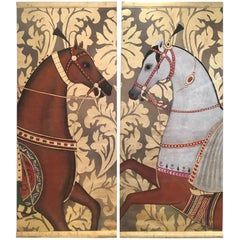 Painted Horses, Persian Art Painting, Horse Art Print, Horse Illustration, Horse Drawings, Silk Art, Indian Paintings, Art Et Illustration, Painted Canvas