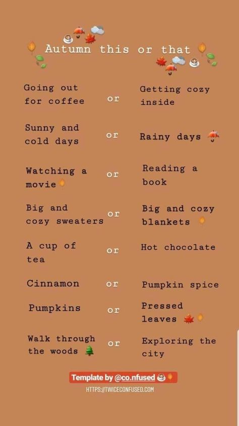 Fall This Or That Questions, Halloween This Or That Instagram, Fall This Or That Template, This Or That Questions Fall, Fall Posts For Instagram, Autumn Content Ideas, Autumn This Or That, This Or That Fall Edition, This Or That Questions Instagram