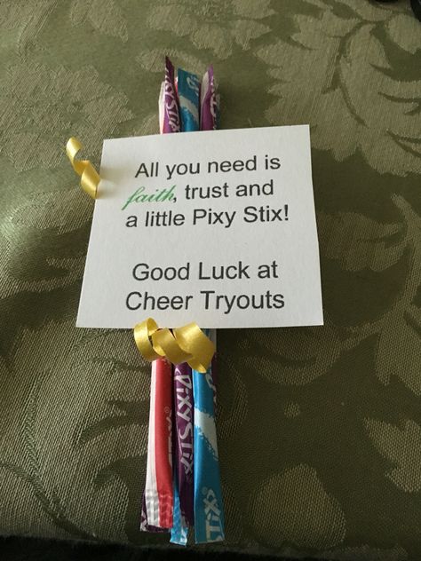 Good Luck Cheer tryouts. Pixy Stix. Cheer Tryout Gifts, Pagent Good Luck Gifts, Good Luck Cheer Tryouts Gift Ideas, Good Luck Tryout Gifts, Cheer Competition Gifts Good Luck, Good Luck Gifts For Cheerleaders, Tryout Gifts, Cheer Good Luck Pegs, Cheer Tryout Gifts Good Luck