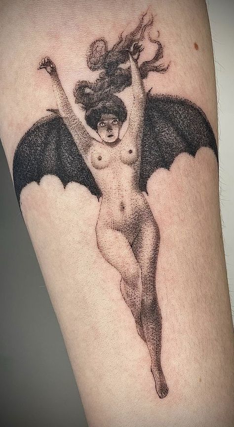 Tattoo Puntillismo, Satanic Tattoos, La Tattoo, M Tattoos, Goth Tattoo, Creepy Tattoos, Spooky Tattoos, Gothic Tattoo, Stomach Tattoos