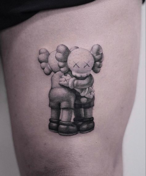 #tattoo Kaws Tattoo Design, Kaws Tattoo, Hand Tattoos For Girls, Pretty Hand Tattoos, Tattoo Skull, Omerta Tattoo, Tattoo Quotes For Women, Back Of Shoulder Tattoo, Calf Tattoo