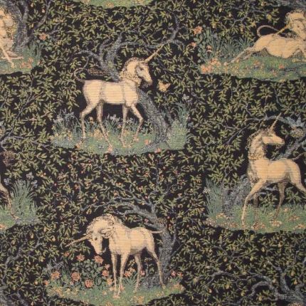 Guinevere Medieval Mystical Unicorn Celtic Medieval Dark Blue And Cream Curtain and Upholstery Fabric | Guinevere Medieval Mystical Unicorn from Loome Fabrics Medieval Wallpaper, Medieval Fabric, Cream Curtain, Medieval Unicorn, Celtic Medieval, Medieval Things, Mystical Unicorn, Medieval Princess, Tapestry Curtains