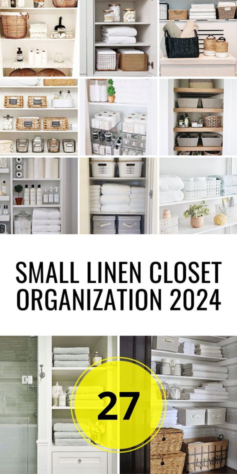 The trend of small linen closet organization in 2024 focuses on making the most of your home's limited spaces. Whether you're organizing a small hallway closet or a bathroom master bath, these ideas will help you keep your linens in order. From budget-friendly options at Dollar Tree to stylish choices from Wayfair.com, there are solutions to fit every need and design preference. Linen Closet Organization Hallway, Small Linen Closet Organization, Small Linen Closet, Linen Closet Organization Ideas, Linen Closet Design, Linen Closet Makeover, Small Linen Closets, Bathroom Linen Closet, Linen Closet Storage