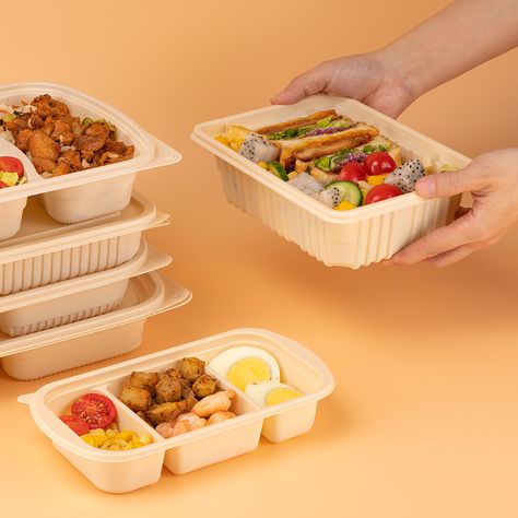 LOKYO split compartment storage lunch box meal prep containers biodegradable food disposable bento lunch box Meal Prep Branding, Meal Prep Packaging, Bento Box Photography, Meal Prep Photography, Lunch Box Photography, Box Lunch Ideas Catering Food, Meal Delivery Packaging, Bento Photography, Lunch Box Meal Prep