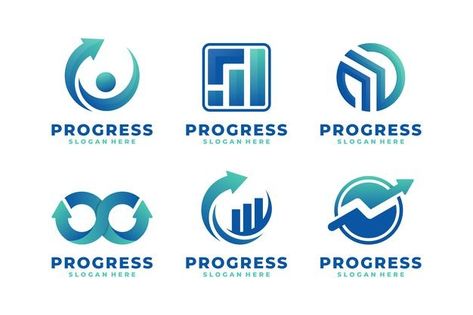 Set of progress gradient logo vector Progress Logo, Conference Logo, People Logo, Gradient Logo, Geometric Vector, Vector Icons Illustration, Retro Logos, Business Card Template Design, Letter Logo Design