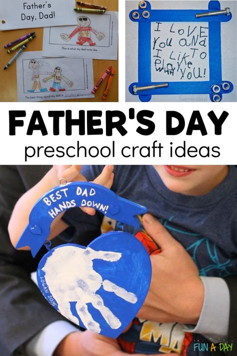 3 kid-made gifts with text that reads father's day preschool craft ideas Diy Father's Day Crafts, Easy Fathers Day Craft, Fathers Day Art, Father's Day Activities, Homemade Fathers Day Gifts, Diy Gifts For Dad, Diy Gifts For Mom, Diy Father's Day Gifts, Diy Gifts For Kids