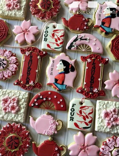 Cherry Blossom Party, Hand Painted Cookies, Japanese Party, Cherry Blossom Theme, Asian Party, Japanese Birthday, Sushi Party, Quinceanera Themes, Disney Princess Party