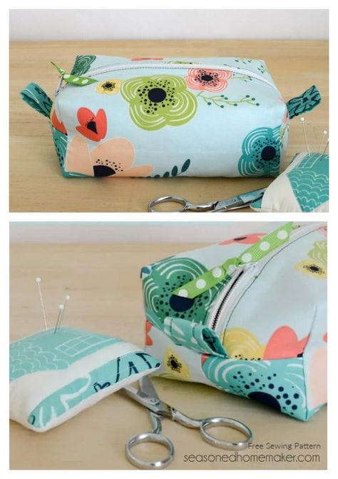 DIY Zippered Box Pouch Free Sewing Tutorial Zippered Pouch Pattern Free, Box Zipper Pouch Pattern, Box Pouch Pattern Free Sewing, Lined Zipper Pouch Tutorial, Boxy Pouch Pattern Free, Small Pouch Sewing Pattern, Project Bags To Sew Free Pattern, Zipper Pouch Tutorial Free Pattern, Zipper Box Pouch