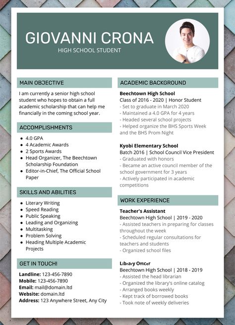 Cv For Students, Cv Template Student, Minimalist Resume Design, Academic Cv, High School Resume Template, High School Resume, Academic Awards, Online Cv, School Awards