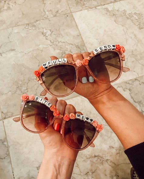 DIY Beaded Sunglasses | Arrows & Awe diy sunglasses Sunglasses Diy, Diy Sunglasses, Diy Glasses, Beaded Sunglasses, Round Lens Sunglasses, Fake Glasses, Personalized Sunglasses, Cute Sunglasses, Cute Glasses