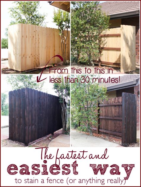 The fastest and easiest way to stain a fence (or anything really) - Ask Anna Stain Fence, Staining Wood Fence, Build A Fence, Fence Stain, Brick Fence, Diy Fence, Front Yard Fence, Cedar Fence, Fence Paint