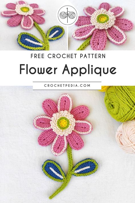 crochet flower applique Applique Crochet Patterns, Crochet Flower Applique, Flower Applique Patterns, Crochet Small Flower, Crochet Puff Flower, Crochet Applique Patterns Free, Crochet Butterfly Pattern, Crochet Flowers Easy, Crochet Flowers Free Pattern