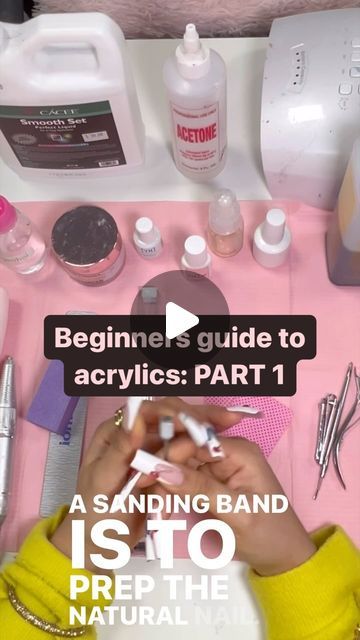 Zaira | NYS Licensed Nail Technician on Instagram: "Beginner’s guide to acrylic nails (part 1): Supplies	 Save this for future reference! Nail clipper Cuticle pusher Cuticle nippers Barbicide Sanding band and mandrel bit Nail glue  Nail tips  Lint free wipes Alcohol  EMA monomer Acrylic powder (pink or nude) Kolinsky brush (side 12) Nail drill  5 in 1 drill bit Nail file (80/100 grit for acrylic only, 180/240 for natural nails)  100% acetone Buffer Top coat LED lamp  Lastly, cuticle oil!  Follow for more🌟  Go to the top of my page to get my free resource: how to be fully booked  #beginnernailtech #nailartist #nailtechproblems #nailtech #nailsupplies #nailmusthaves" Acrylic Nail Tools Products, Steps For Acrylic Nails, Acrylic Nail How To, What Do You Need For Acrylic Nails, Mobile Nail Technician Set Up, Nail Bits Guide, Nails For Beginners Acrylic, Acrylic Nails How To, Nail Drill Bits Uses