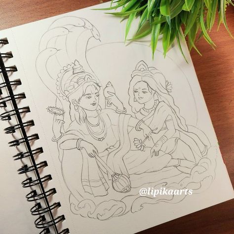 Vishnu Laxmi Drawing, Narayan Sketch, Laxmi Narayan Drawing, God And Goddess Drawing, Mirabai Painting, Narayan Drawing, Devotional Drawings, Rangoli God, Vishnu Drawing