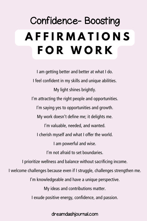 A list of affirmations for work to boost confidence Work Life Vision Board, How To Write Positive Affirmations, Self Confidence Affirmation, Affirmations For School Student, Affirmations For Manifesting Fast, Career Success Vision Board, Work Affirmations Positive, Appearance Affirmations, Learning Affirmations