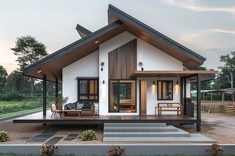 Simple Tropical Style House in Rural Thailand Thailand House Design, Rural Thailand, Small Modern House Exterior, Small Modern House, Bahay Kubo, Inspirational Digital Art, Bamboo House Design, Tropical Living, Small Modern Home