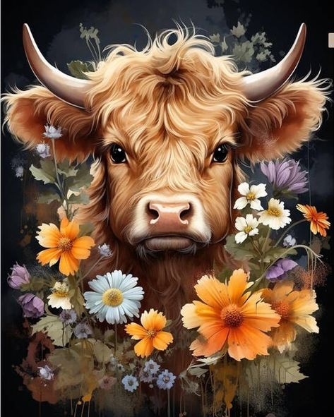 Yandex Images: search for similar images Painted Highland Cow, Arts And Crafts Home Decor, Art Kits For Adults, Highland Cow Painting, Cow Highland, Moo Cow, Highland Cows, Cow Painting, Gems Art