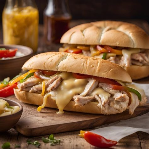 Chicken Cheese Steak Sandwich Recipe, Chicken Cheese Steak Sandwich, Chicken Cheese Steak, Cheese Steak Sandwich Recipe, Steak Sandwich Recipes, Steak Sandwiches, Cheese Steak Sandwich, Hoagie Rolls, Pickle Slices