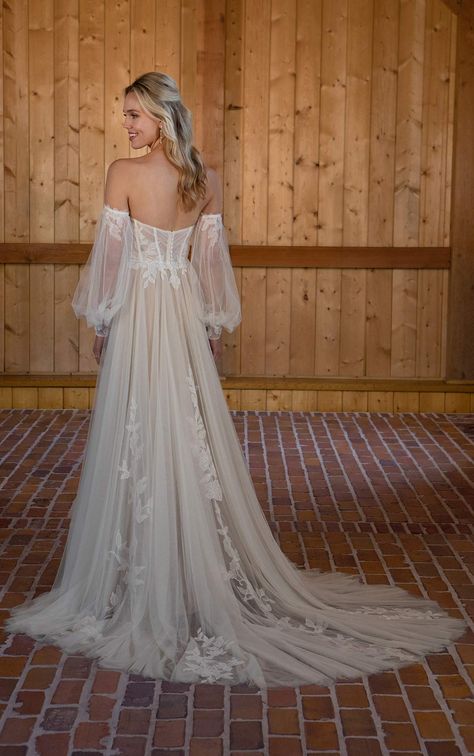 Boho Wedding Dress with Off-the-Shoulder Long Sleeves Cottage Core Wedding Dress, Woodland Wedding Dress, Forest Wedding Dress, Draped Wedding Dress, Fairy Wedding Dress, Essense Of Australia, Kleinfeld Bridal, Australia Wedding, Fairy Wedding