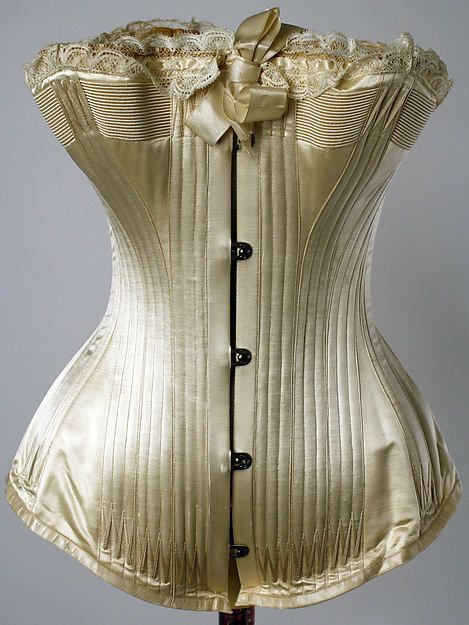 Date: mid-1880s Culture: American Medium: silk, cotton, metal Dimensions: Length at CB: 13 1/4 in. (33.7 cm) Credit Line: Gift of Mrs. Herbert G. Lord, 1980 Victorian Corsets, Jeanne Paquin, Charles Frederick Worth, Edwardian Corsets, 1880s Fashion, Victorian Corset, 19th Century Fashion, Vintage Corset, History Of Fashion