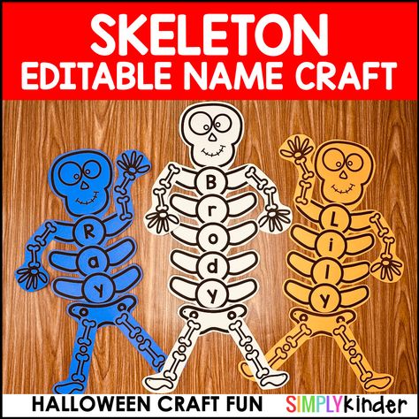 Skeleton Activity Preschool, Skeleton Preschool Crafts, Letter H Halloween Crafts, Name Skeletons, Skeleton Craft Preschool, Halloween Craft Kindergarten, Kindergarten Halloween Crafts, Name Activities Preschool, Craft Kindergarten