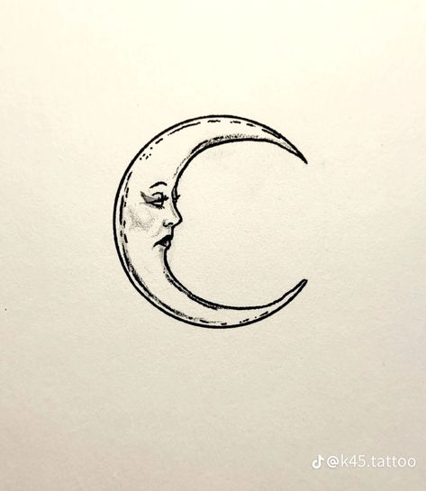 Moon Face Tattoo Designs, Whimsical Moon Tattoo, Vintage Moon Tattoo, Moon With Face Tattoo, Moon Hip Tattoo, Feminine Moon Tattoo, Luna Tattoo, Small Moon Tattoos, Moon Sun Tattoo