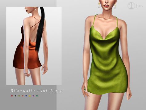 Sims 4 Cc Shoes, Silk Satin Dress, Sims 4 Dresses, Nye Outfits, Sims Four, Sims 4 Collections, Sims 4 Mods Clothes, Sims 4 Clothing, Satin Mini Dress