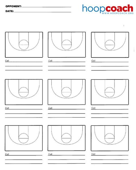 Nine Court Basketball Court Diagram for scouting opponents or drawing up plays. Has a small space below each court for notes. Download Basketball Scouting Report Template, Drawing Basketball, Bball Court, Basketball Practice Plans, Basketball Conditioning, Elementary Physical Education, Court Basketball, Free Basketball, Basketball Accessories