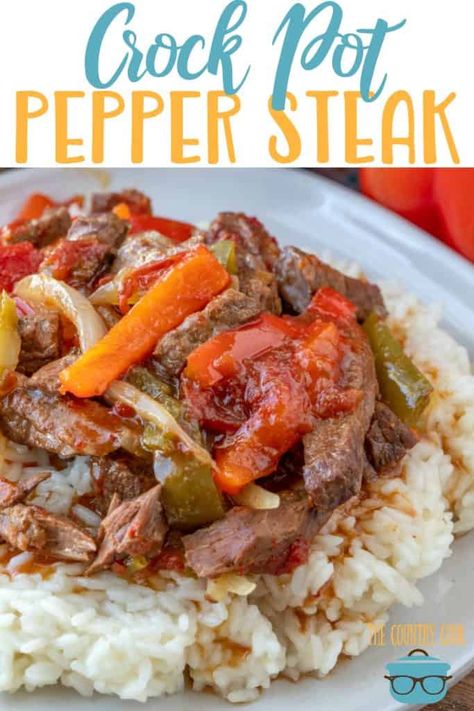 Crock Pot Pepper Steak, Peper Steak, Minute Steak, Crockpot Pepper Steak, Crockpot Stuffed Peppers, Pepper Steak Recipe, Steak Sandwiches, Cube Steak, Country Cook