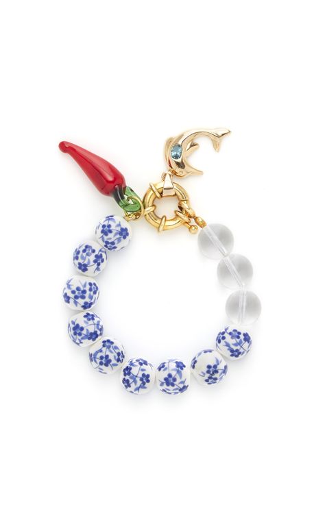 Porcelain Blue Ball Bracelet by TIMELESS PEARLY for Preorder on Moda Operandi Filigrana Jewelry, Timeless Pearly, Diy Earrings Polymer Clay, Porcelain Beads, Blue Beaded Bracelets, Designer Bracelets, Blue Ball, Women's Bracelets, Ball Bracelet