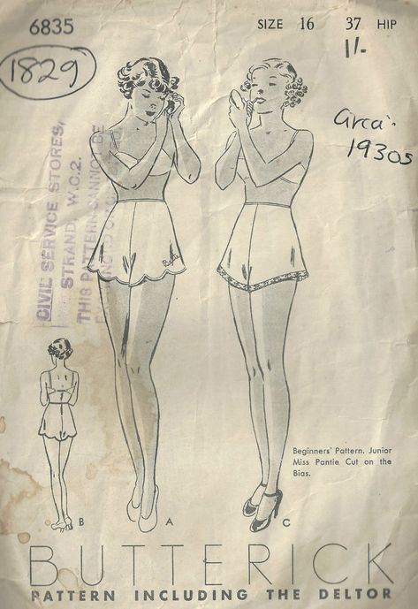 1930s Vintage Sewing Pattern W28 PANTIES KNICKERS 1829 - Etsy Vintage Fashion 1930s, Lingerie Patterns, Sewing Lingerie, Vintage Dress Patterns, Coat Racks, Old Fashion, Vintage Lingerie, Pattern Illustration, Historical Clothing