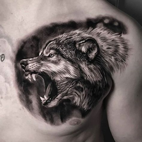 Tattoo Media Ink on Instagram: “Artist and tag by: @andrei_pac_tattoo Post by: @hpygilmore Thanks for tagging @skinart_collectors 🐺 ... #skinartmag #tattoorevuemag…” Finger Tattoos Words, V Tattoo, Wolf Tattoos Men, Tattoo Neck, Lion Head Tattoos, Neck Tattoo For Guys, 4 Tattoo, Wolf Tattoo Design, Chest Tattoo Men