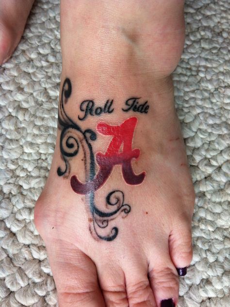 Alabama "Roll Tide" Tattoo Alabama Tattoos, Alabama Elephant, Alabama Football Roll Tide, Cool Wrist Tattoos, Bama Girl, C Tattoo, Mobile Alabama, Alabama Roll Tide, Elephant Tattoo