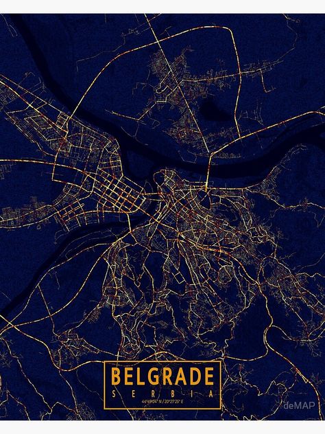 "Belgrade, Serbia Map - City At Night" Poster for Sale by deMAP | Redbubble Serbia Map, City At Night, Belgrade Serbia, Map Wall Art, City Maps, Night City, City Map, Serbia, At Night