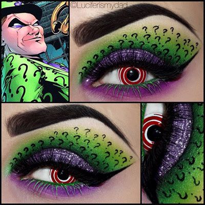 riddler-makeup – Denise Bartram – Oriflame Consultant Superhero Makeup, Batman Makeup, Carnaval Make-up, Fantasy Make-up, Make Up Designs, Creepy Eyes, Halloween Eye Makeup, Halloween Eyes, Beautiful Eye Makeup