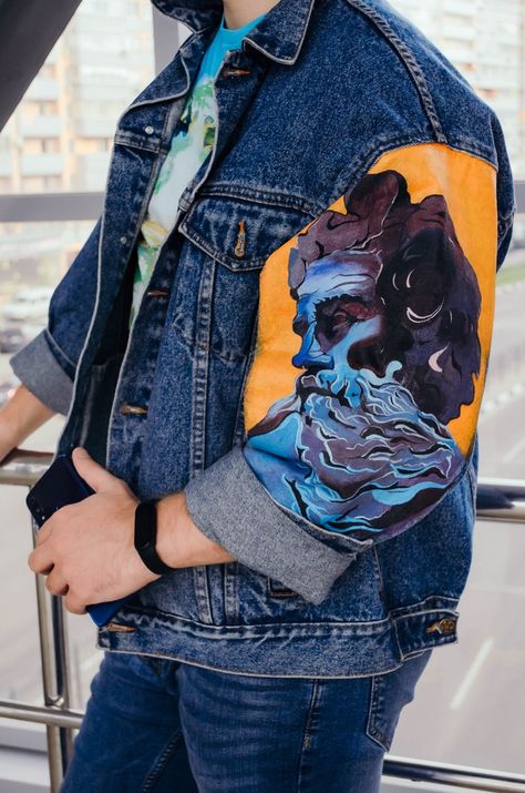 Custom Jeans Diy, Magic Runes, Painted Clothes Diy, Custom Denim Jacket, Denim Art, Painted Denim Jacket, Painted Jacket, Diy Clothes Design, Concept Clothing