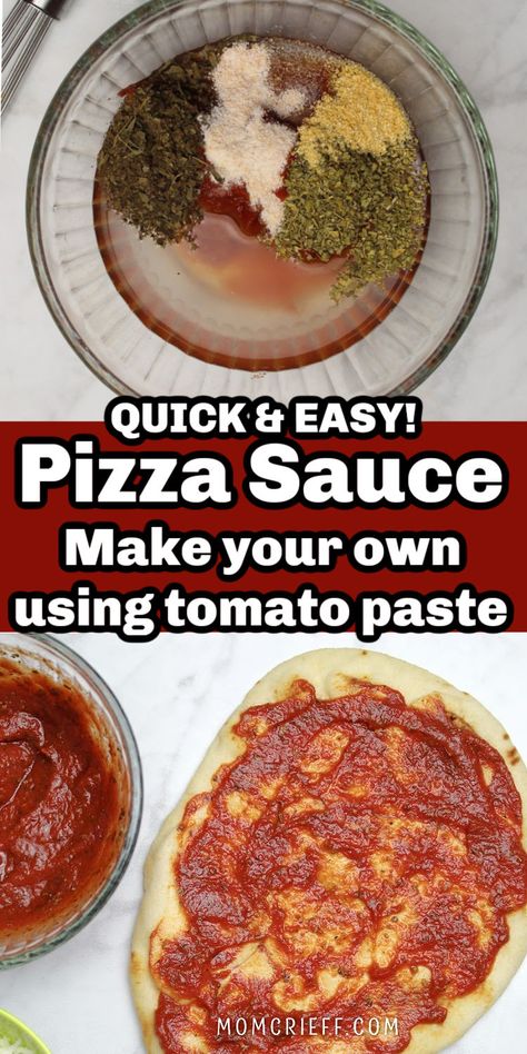 Pizza sauce is the foundation of your pizza! Here is a quick and easy way to make a simple but delicious pizza sauce. All you need is a can of tomato paste and some delicious seasonings. You probably have them at home already. I share my recipe and tell you how to customize. Pizza Without Tomato Sauce, Pizza Sauce With Tomato Paste, Tomato Paste Pizza Sauce, Quick Pizza Sauce, Pizza Sauce Easy, Easy Pizza Sauce, Homemade Staples, Rasta Pasta, Italian Meals