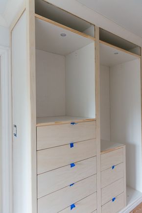 Hacking the IKEA Pax into a Fully Custom Closet - Erin Kestenbaum Ikea Closet System, Walk In Closet Ikea, Diy Kast, Ikea Closet Hack, Pax Hack, Ikea Pax Hack, Diy Custom Closet, Ikea Pax Closet, Pax Closet