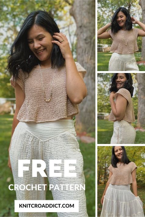 Free crochet cropped top pattern and video tutorial. Includes women's sizes XS-XXL. Crochet Shirt Pattern, Fall Pullover, Crochet Crop Top Pattern, Mode Crochet, Crochet Ladies Tops, Crochet Sweaters, Crochet Tops Free Patterns, Crochet Summer Tops, Crochet Fashion Patterns