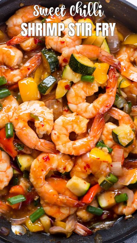 Asian Noodle Recipes With Shrimp, Skinnytaste Stir Fry Recipes, Sweet Thai Chili Shrimp Stir Fry, Sweet Chili Sauce Stir Fry, Shrimp Stir Fry Sweet Chili Sauce, Sweet And Spicy Shrimp Stir Fry, Shrimp Pineapple Stir Fry, Shrimp In Sweet Chili Sauce, Sweet Chili Shrimp And Broccoli