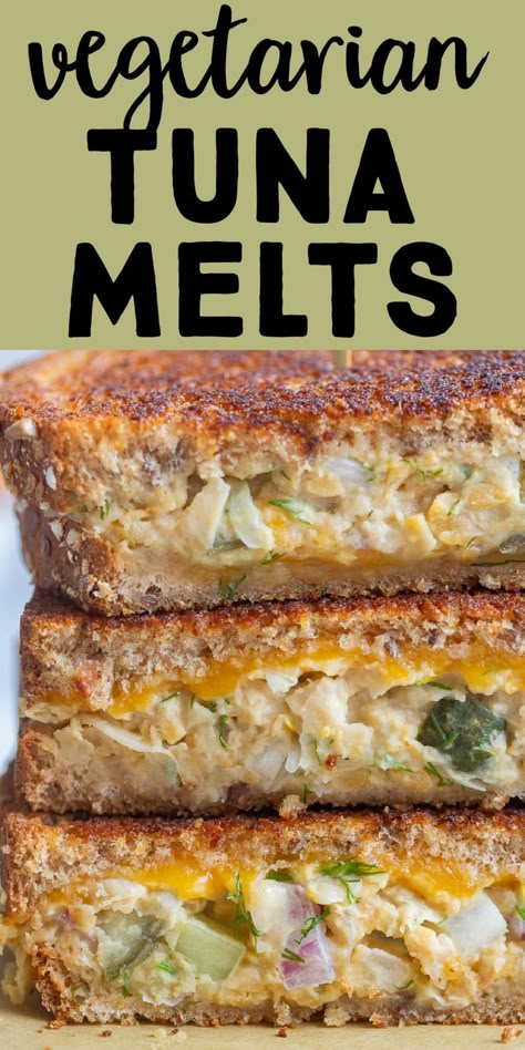 These delicious Chickpea Salad Melts are my vegetarian version of a tuna melt!  The chickpea salad is easy to make and these hearty sandwiches can be enjoyed for lunch or dinner! If you've gone vegetarian but you're missing tuna melts, this version will quench all your cravings! #tunamelt #vegetarian #sandwichrecipe #chickpeasalad Vegetarian Tuna, Hearty Sandwiches, Vegetarian Sandwich Recipes, Grilled Sandwiches, Tuna Melt, Wfpb Recipes, Vegetarian Sandwich, Tuna Melts, Vegetarian Main Dishes